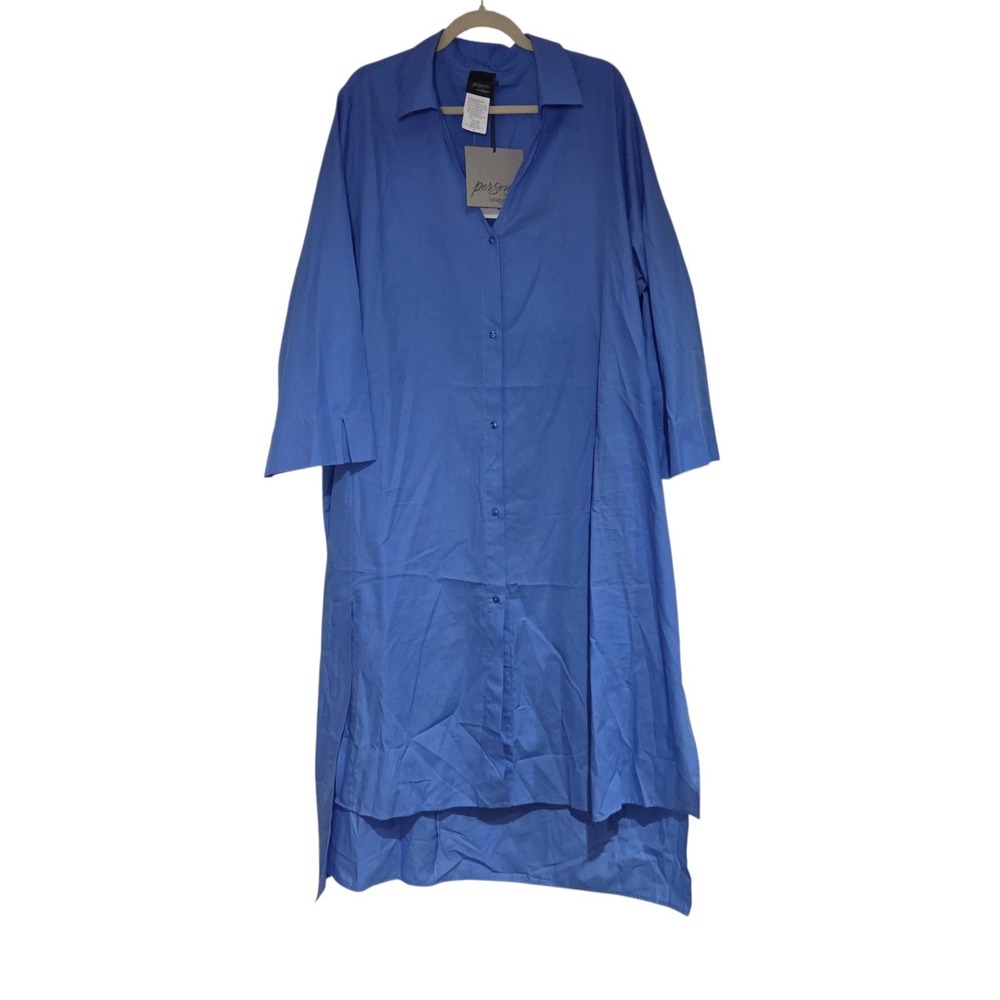 Marina Rinaldi Duca periwinkle blue cotton maxi dress size 22W New $225